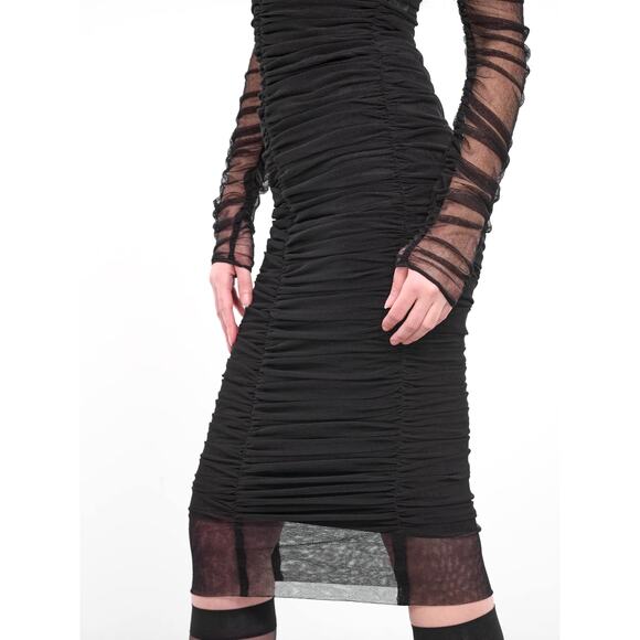 NWT Dolce & Gabbana Black Draped Stretch Cotton Tulle Midi Dress 40 S - Picture 7 of 13